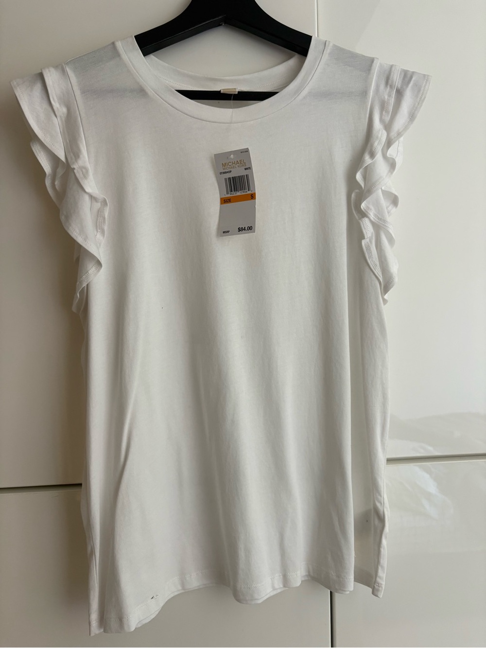 Michael Michael Kors White Ruffle Sleeve Tee Small